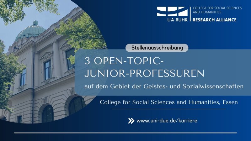 College der UA Ruhr schreibt drei Open-Topic-Juniorprofessuren aus